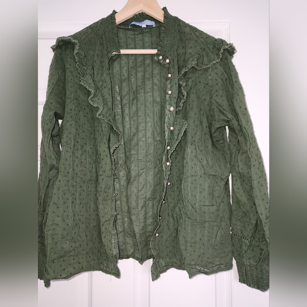 Hill House Leaf Green Amira Ruffled Button Blouse